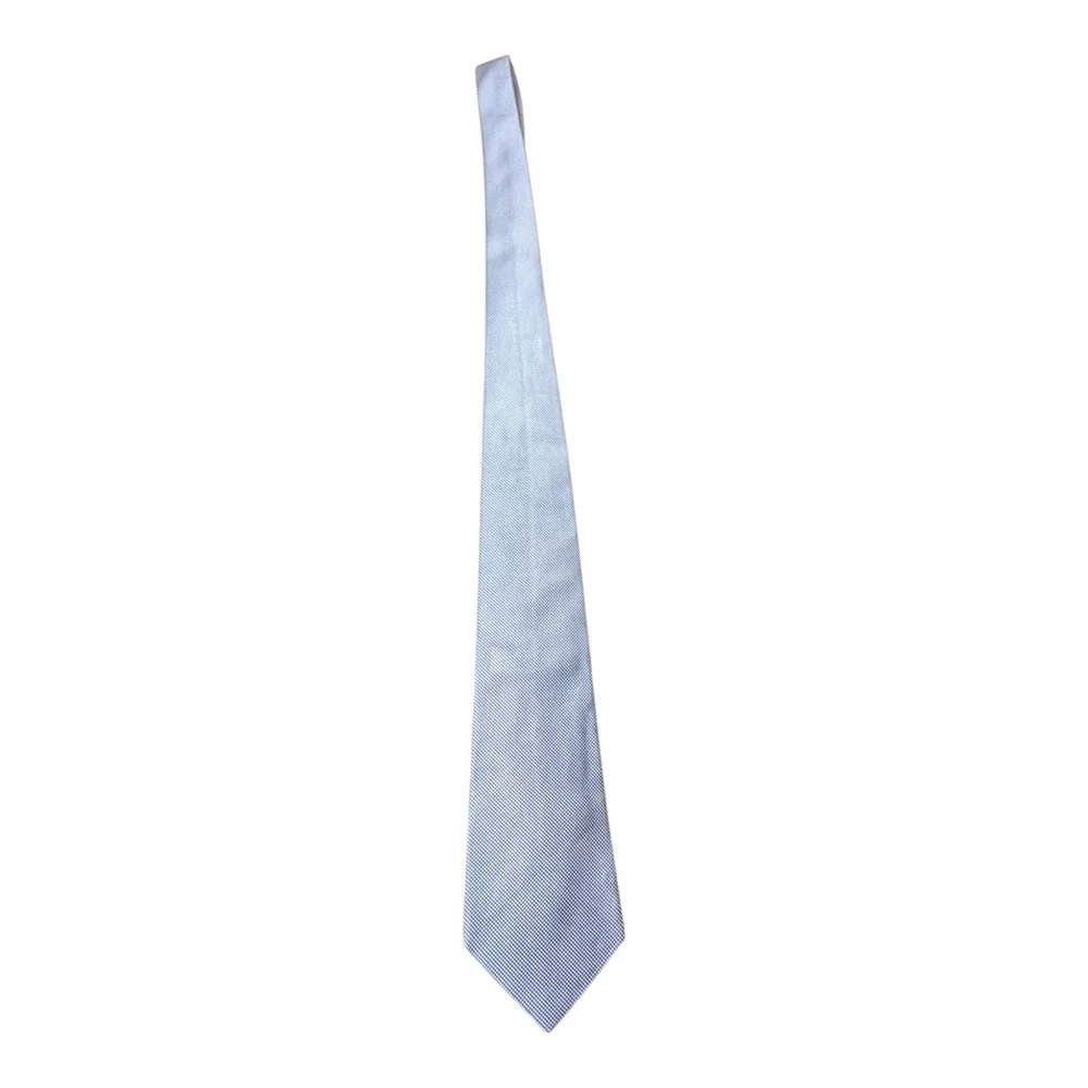 Polo Ralph‎ Lauren Handmade Italy Silk Cotton Blue Micro Check Necktie Preppy